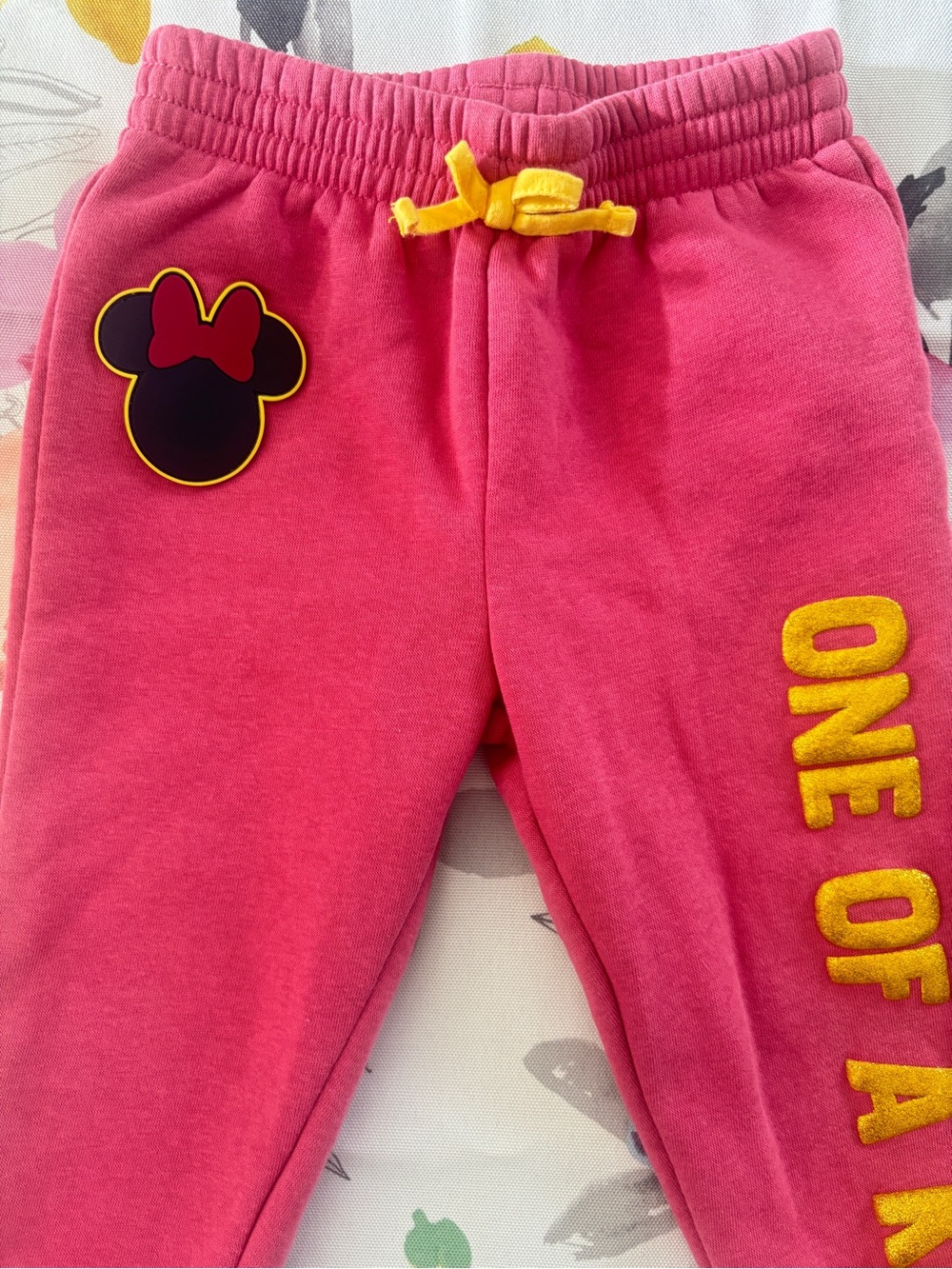 Disney Pink Minnie Accent Sweatpants with Yellow Details